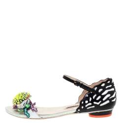 Pre Owned Sophia Webster Multicolor Patent And Leather Lilico Underwater Floral Embellished Flat Sandals Size 40