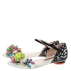 Pre Owned Sophia Webster Multicolor Patent And Leather Lilico Underwater Floral Embellished Flat Sandals Size 40