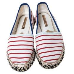Sophia Webster Multicolor Striped Canvas Platform Espadrille Flats Size 38