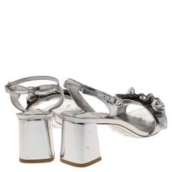 Pre Owned Sophia Webster Sliver Leather Floral Embellished Lilico Ankle Strap Sandals Size 37