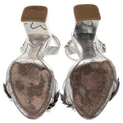 Pre Owned Sophia Webster Sliver Leather Floral Embellished Lilico Ankle Strap Sandals Size 37