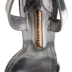 Pre Owned Sophia Webster Sliver Leather Floral Embellished Lilico Ankle Strap Sandals Size 37