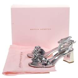 Pre Owned Sophia Webster Sliver Leather Floral Embellished Lilico Ankle Strap Sandals Size 37