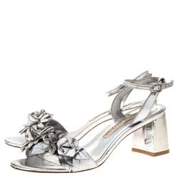Pre Owned Sophia Webster Sliver Leather Floral Embellished Lilico Ankle Strap Sandals Size 37