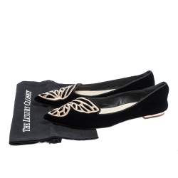 Sophia Webster Black Embroidered Velvet Bibi Butterfly Pointed Toe Ballet Flats Size 41