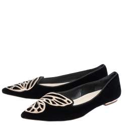Sophia Webster Black Embroidered Velvet Bibi Butterfly Pointed Toe Ballet Flats Size 41