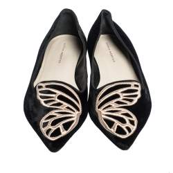 Sophia Webster Black Embroidered Velvet Bibi Butterfly Pointed Toe Ballet Flats Size 41