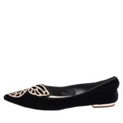 Sophia Webster Black Embroidered Velvet Bibi Butterfly Pointed Toe Ballet Flats Size 41
