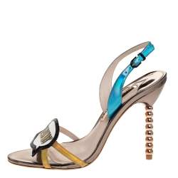 Pre Owned Sophia Webster Metallic Multicolor Leather "Just Saying" Slingback Sandals Size 39