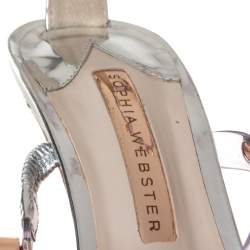 Pre Owned Sophia Webster Sliver Leather And PVC Crystal Embellished Ankle Strap Sandals Size 37