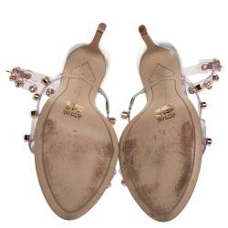 Pre Owned Sophia Webster Sliver Leather And PVC Crystal Embellished Ankle Strap Sandals Size 37