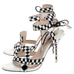 Pre Owned Sophia Webster Monochrome Checkered Leather Poppy Ankle Wrap Sandals Size 38