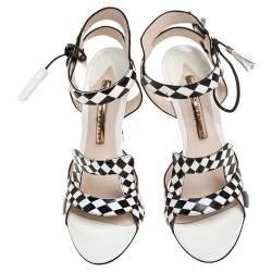 Pre Owned Sophia Webster Monochrome Checkered Leather Poppy Ankle Wrap Sandals Size 38