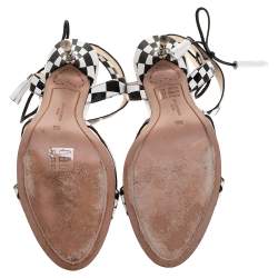 Pre Owned Sophia Webster Monochrome Checkered Leather Poppy Ankle Wrap Sandals Size 38
