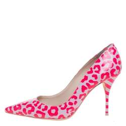Sophia Webster Lilac and Neon Pink Stripe And Leopard Print Lola Pointed Toe Pumps Size 39