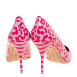 Sophia Webster Lilac and Neon Pink Stripe And Leopard Print Lola Pointed Toe Pumps Size 39