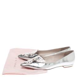 Sophia Webster Metallic Silver Leather Bibi Butterfly Pointed Toe Ballet Flats Size 37.5