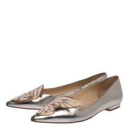 Pre Owned Sophia Webster Silver Leather Bibi Butterfly Ballet Flats Size 39