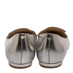 Pre Owned Sophia Webster Silver Leather Bibi Butterfly Ballet Flats Size 39