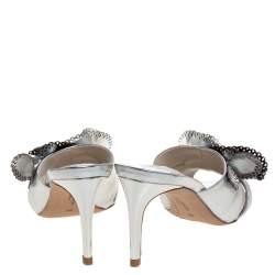 Pre Owned Sophia Webster Metallic Silver Laser Cut Leather Soleil Mules Size 36