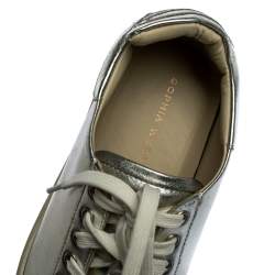 Pre Owned Sophia Webster Metallic Silver Leather Bibi Butterfly Sneakers Size 37.5
