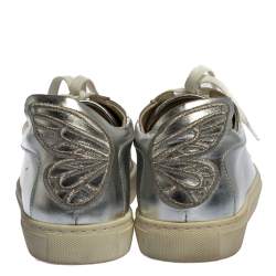 Pre Owned Sophia Webster Metallic Silver Leather Bibi Butterfly Sneakers Size 37.5