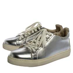 Pre Owned Sophia Webster Metallic Silver Leather Bibi Butterfly Sneakers Size 37.5