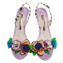 Pre Owned Sophia Webster Multicolor Patent Leather And Leather Lilico Floral Embellished Slingback Sandals Size 37