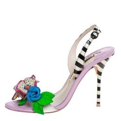 Pre Owned Sophia Webster Multicolor Patent Leather And Leather Lilico Floral Embellished Slingback Sandals Size 37