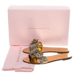 Pre Owned Sophia Webster Gold Mirror Leather Lilico Crystal Embellished Slide Flats Size 36.5