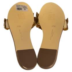 Pre Owned Sophia Webster Gold Mirror Leather Lilico Crystal Embellished Slide Flats Size 36.5