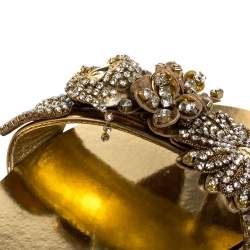 Pre Owned Sophia Webster Gold Mirror Leather Lilico Crystal Embellished Slide Flats Size 36.5