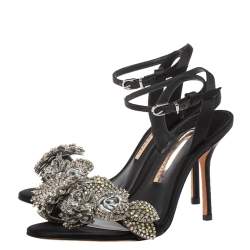 Pre Owned Sophia Webster Black Satin Lilico Crystal Embellished Sandals Size 35.5