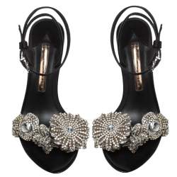 Pre Owned Sophia Webster Black Satin Lilico Crystal Embellished Sandals Size 35.5