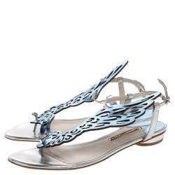 Pre Owned Sophia Webster Metallic Blue/Silver Leather Seraphina Angel Wing Flats Size 41