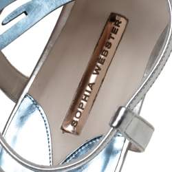 Pre Owned Sophia Webster Metallic Blue/Silver Leather Seraphina Angel Wing Flats Size 41