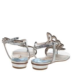 Pre Owned Sophia Webster Metallic Blue/Silver Leather Seraphina Angel Wing Flats Size 41