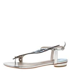 Pre Owned Sophia Webster Metallic Blue/Silver Leather Seraphina Angel Wing Flats Size 41