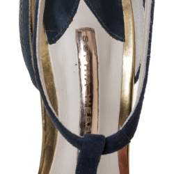 مملوكة مسبقًا صندل سوفيا وبستر بحزام للكاحل ملتف فرو مزين وردي/أزرق كحلي مقاس 38.5