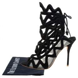 Pre Owned Sophia Webster Black Suede and Mesh Mila Cage Sandals Size 39.5