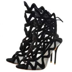 Pre Owned Sophia Webster Black Suede and Mesh Mila Cage Sandals Size 39.5