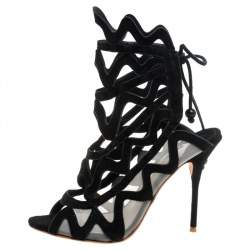 Pre Owned Sophia Webster Black Suede and Mesh Mila Cage Sandals Size 39.5