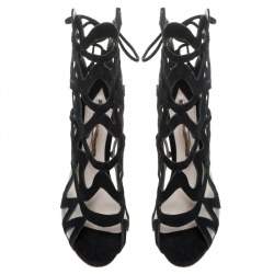 Pre Owned Sophia Webster Black Suede and Mesh Mila Cage Sandals Size 39.5
