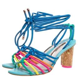 Sophia Webster Multicolor Leather Cord Copacabana Cork Heel Ankle Wrap Sandals Size 36.5