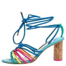 Sophia Webster Multicolor Leather Cord Copacabana Cork Heel Ankle Wrap Sandals Size 36.5
