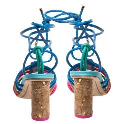 Sophia Webster Multicolor Leather Cord Copacabana Cork Heel Ankle Wrap Sandals Size 36.5