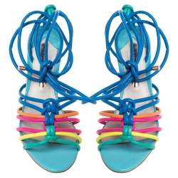 Sophia Webster Multicolor Leather Cord Copacabana Cork Heel Ankle Wrap Sandals Size 36.5