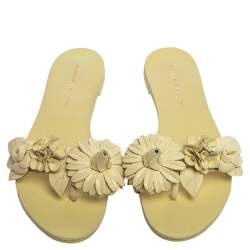 Pre Owned Sophia Webster Yellow Leather Lilico Flower Flat Slides Size 35.5