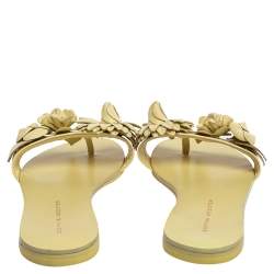 Pre Owned Sophia Webster Yellow Leather Lilico Flower Flat Slides Size 35.5