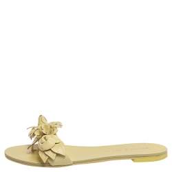 Pre Owned Sophia Webster Yellow Leather Lilico Flower Flat Slides Size 35.5